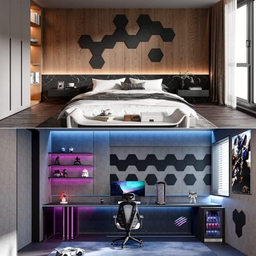 12 Pack Self-adhesive Acoustic Panels 12" X 10" X 0.4" - Sound Proof Foam Panels with High Density, Stylish Hexagonal Design, Flame Resistant, Absorb Noise and Eliminate Echoes(Black) - Image 5