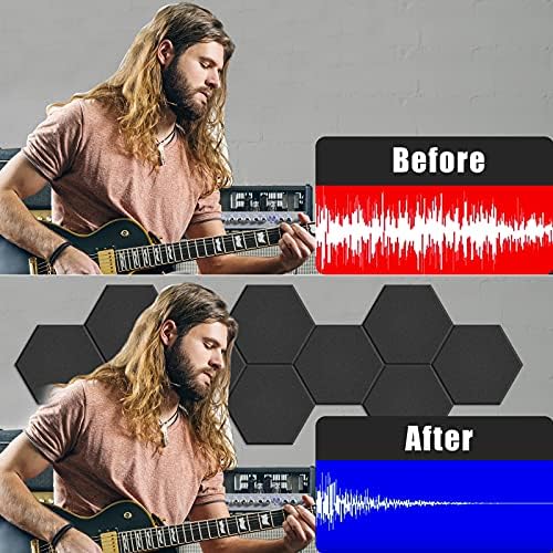 12 Pack Self-adhesive Acoustic Panels 12" X 10" X 0.4" - Sound Proof Foam Panels with High Density, Stylish Hexagonal Design, Flame Resistant, Absorb Noise and Eliminate Echoes(Black) - Image 6