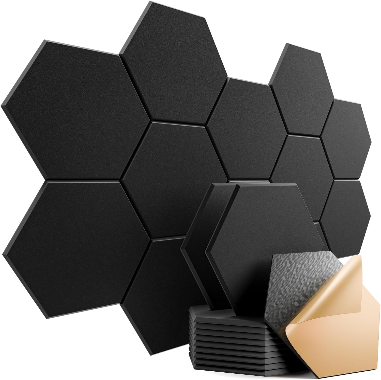 12 Pack Self-adhesive Acoustic Panels 12" X 10" X 0.4" - Sound Proof Foam Panels with High Density, Stylish Hexagonal Design, Flame Resistant, Absorb Noise and Eliminate Echoes(Black) - Image 9