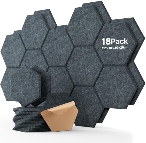 Soundsbay Acoustic Panels, 18 Pack Hexagon Soundproof Wall Panels High Density Sound Absorbing Panel, Sound Proof Foam Panels for Walls, Office, Reccording Studio, Ceiling 12" X 10" X 0.4", Dark Gray