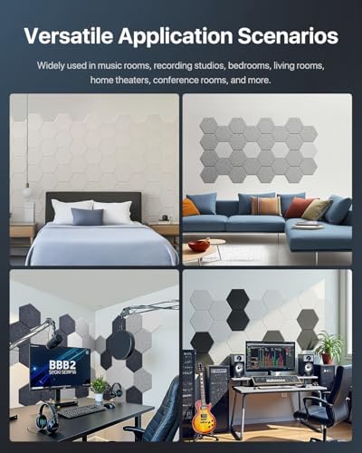 Soundsbay Acoustic Panels, 18 Pack Hexagon Soundproof Wall Panels High Density Sound Absorbing Panel, Sound Proof Foam Panels for Walls, Office, Reccording Studio, Ceiling 12" X 10" X 0.4", Dark Gray - Image 7